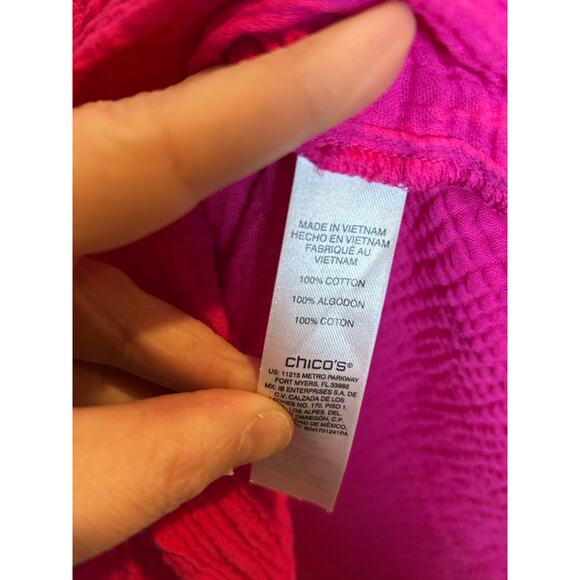 Chico’s Women Size 2 8/10 Gauzy Pink V Neck Long Sleeve Preppy Barbie - Picture 4 of 8